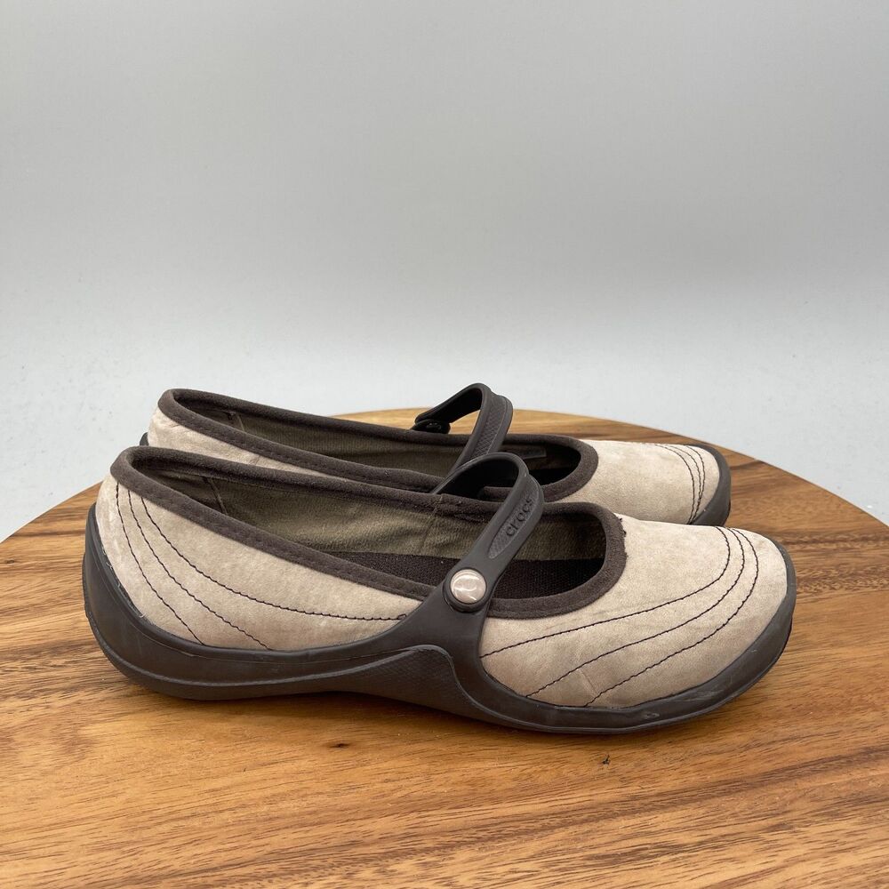 Crocs Mary Jane Flats Womens Size 8 Espresso Wrapped Walking Casual Shoes